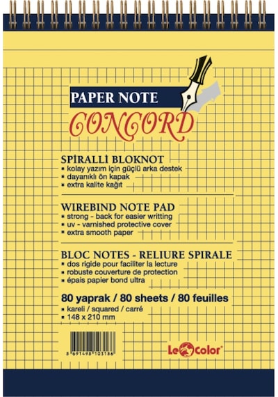 Concord Ofis Bloknot A5 Kareli Sarı