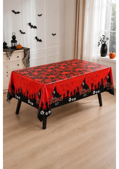 Halloween Cadılar Bayramı Kırmızı Siyah Masa Örtüsü 137 X 187 Cm Tüm Yaşlar