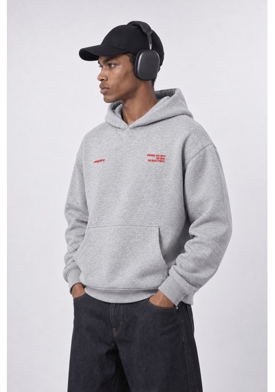 Respire Erkek Notbasic Baskılı Oversize Hoodie Gri Melanj