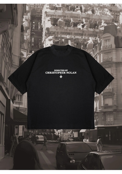 Tarzsokak Directed By Christopher Nolan Baskılı Oversize Unisex Pamuklu Nefes Alan Kalın Kum Siyah