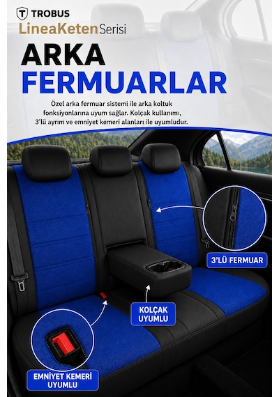 Renault Broadway 1990-2000 Uyumlu Lineaketen Serisi Ortopedik Mavi Siyah Koltuk Kılıfı