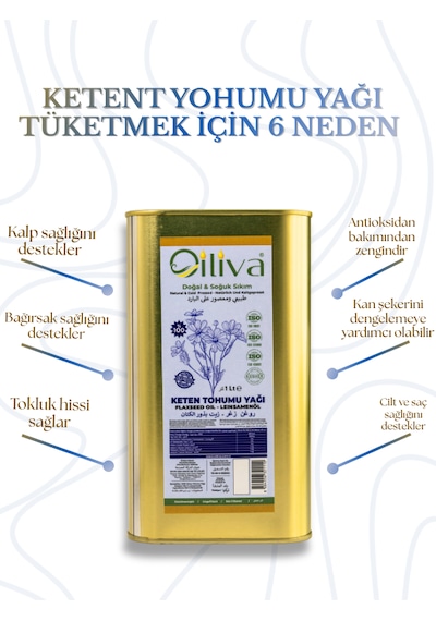 Keten Tohumu Yağı 1 L Teneke Soğuk Sıkım, %100 Doğal, Katkısız