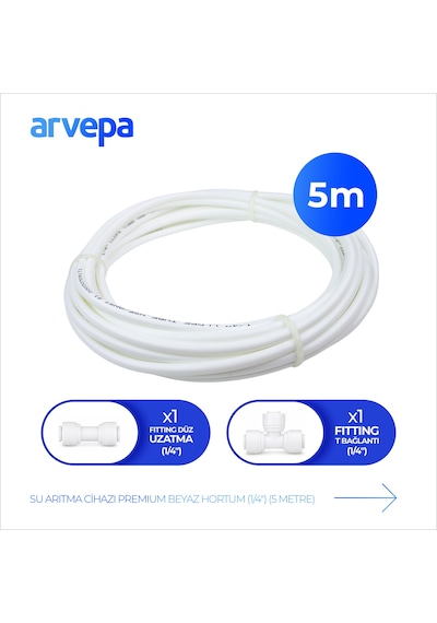Arvepa Su Arıtma Cihazı 1/4" Premium Beyaz Hortum 5 Metre - Quick Bağlantı Seti
