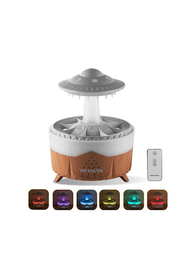 Hava Nemlendirici Aroma Difüzör Kumandalı 350ml 7 Renk Led Işıklı Su Damlacıklı Ufo