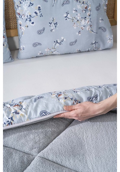 Rivaistanbul Gri Çiçekli Loura Çift Kişilik Çift Taraflı Lüx Wellsoft Yorgan Seti 195x215 Cm Gri