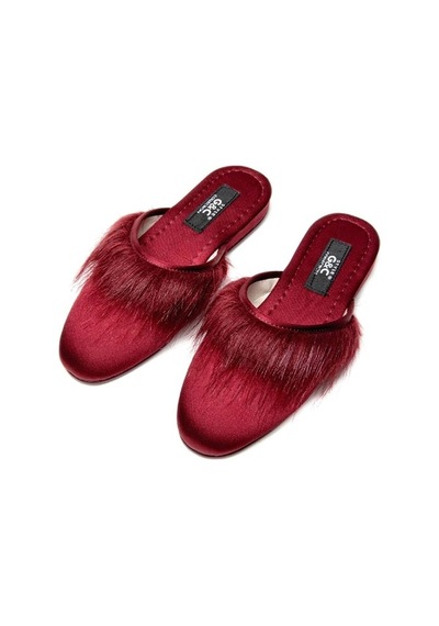 Gc 245 Tüylü Önü Kapalı Bayan Terlik Bordo Bordo