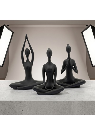 12 Cm 3 Lü Yoga Figürü Biblo Seti Modern Ev Dekoru Tv Ünitesi Ve Raf Aksesuarı Siyah