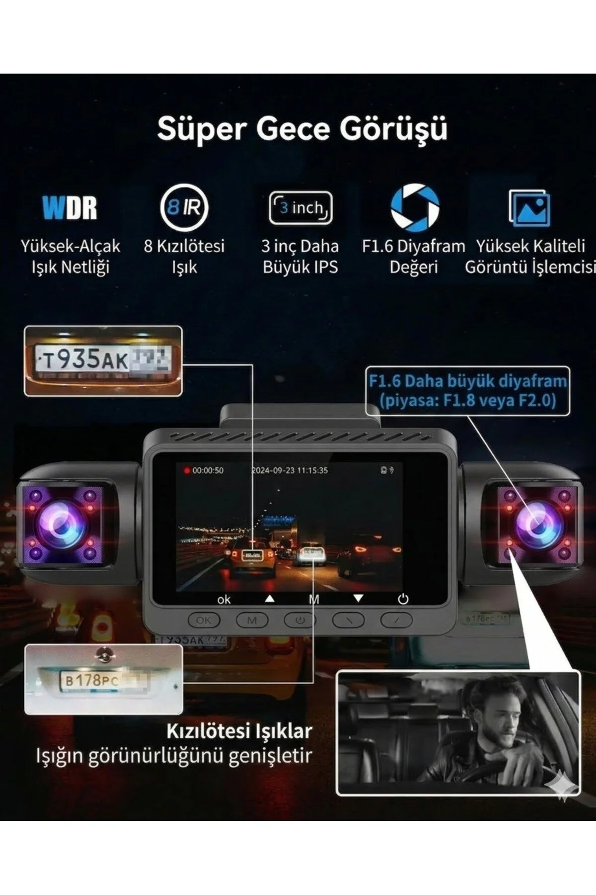 4 Kanallı Araç Kamerası - 360 Derece Görüş, Gece Görüşlü, Wifi Ve 24 Saat Park İzleme Modu