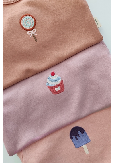 Luppinos Candy 3lü %100 Pamuk Nakışlı Bebek Body Set Açık Pembe - Krem