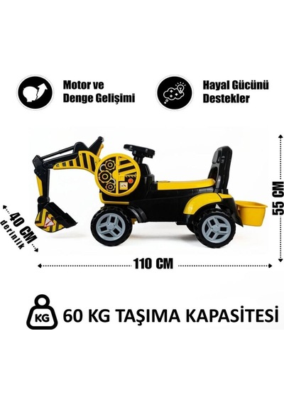 Bin Git Kepçe Binilebilir Manuel Kontrol Edilebilir Kepçeli 12 Parça Stickerlı Oyuncak İnşaat Aracı Çok Renkli