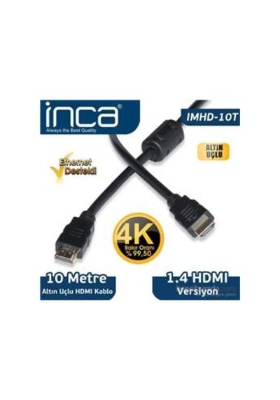 Inca Imhd-10t 10mt Örgülü 4k 1,4 V 3d Altın Uçlu Hdmı Kablo 2160p Görüntü Kalitesi Parazit Korumas