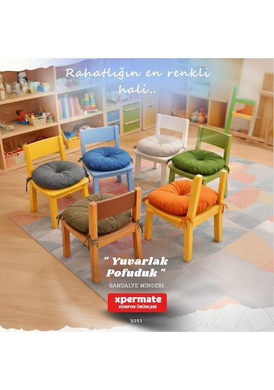 Pofuduk Yuvarlak Sandalye Minderi Mutfak, Balkon, Bahçe Dekoratif Oturma Minderi Yumuşak Dolgu Bej