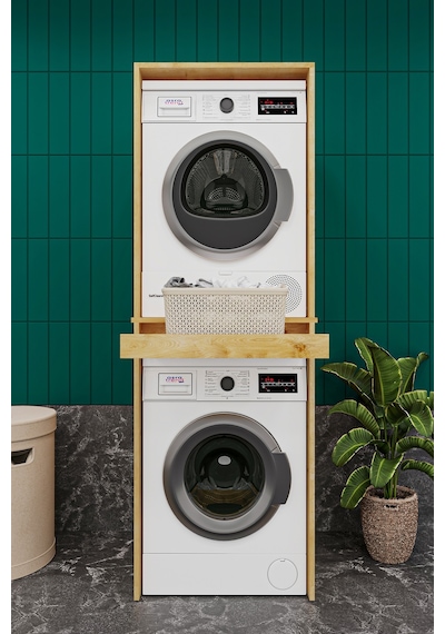 Asra Trend Çamaşır ve Kurutma Makinesi Dolabı BD05 %100 MDF Çekmeceli Raf Safir & Meşe Desen