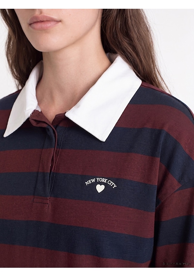 Lcw Modest Lacivert Polo Yaka Çizgili Kadın Sweatshirt Tunik