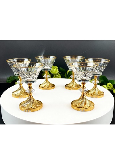 Çnr Home Collection 6 Adet Metal Ayakli Gold Detayli Magnolia- Kase - Dondurmalik - Şekerlik - Sunumluk Gold
