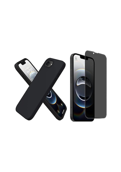 Apple Uyumlu iPhone 16e İçi Kadife Lansman Kılıf Ve Hayalet Privacy Tam Kaplayan Cam Ekran Koruyucu Siyah