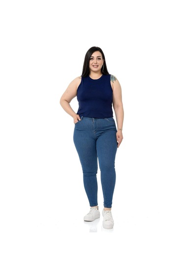 Disentis Büyük Beden Bisiklet Yaka Kolsuz Crop Viskon Lacivert Body-lacivert Lacivert