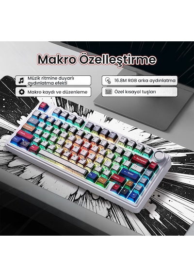 Aula F75 Mekanik Rgb Tkl Reaper Switch Kablosuz Makrolu Hot Swap Klavye Comic