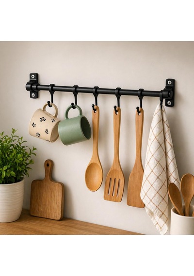 Orret Home 6 Kancalı Duvar Askısı Siyah Metal Askılık