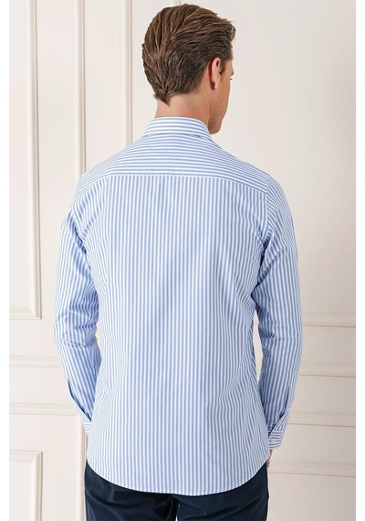 Efor Slim Fit Dikine Çizgili %100 Pamuk Klasik Mavi Beyaz Gömlek Gk 721 Mavi - Beyaz