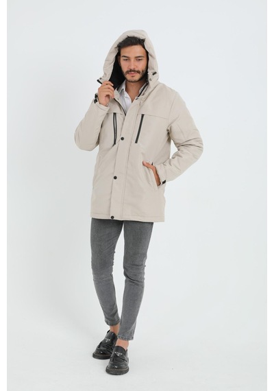 Freemen Spor Erkek Polarlı Su Ve Rüzgar Geçirmez Kapüşonlu Mont & Kaban & Parka-281 Taş