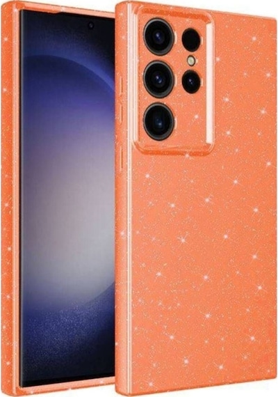 Galaxy S23 Ultra Kılıf Kamera Korumalı Simli Lüks Zore Koton Kapak Turuncu