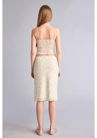 Defacto Kalem Floral Normal Bel Tül Midi Etek H5547ax26smyl111 Sarı-yl111