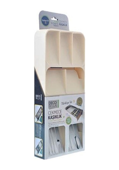 9 Bölmeli Mutfak Çekmece Düzenleyici Kaşıklık Plastik Bej Diğer