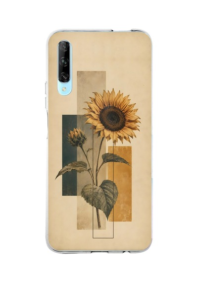 Huawei P Smart Pro Uyumlu Vintage Botanik Ayçiçeği Desenli Baskılı Silikon Kılıf