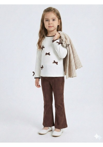 Xo Kids Pelerin Detaylı Kız Çocuk 3lü Alt Üst Takım 4-10 Yaş 4406 Ekru