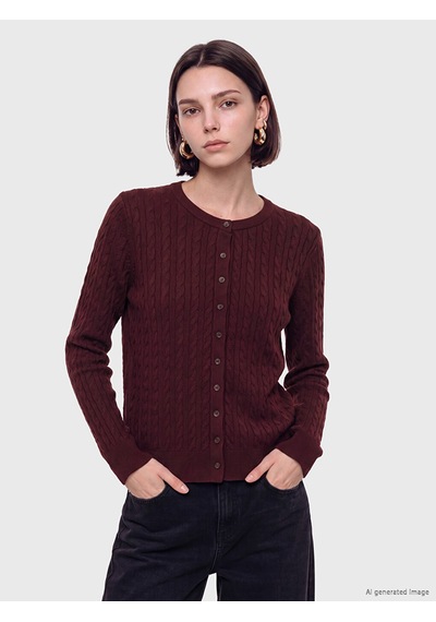 Lcw Modest Bordo Saç Örgüsü Desenli Kadın Triko Hırka