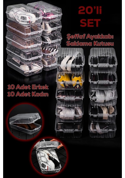 Porsima 20 Adet Erkek Kadın Ve Çocuk Ayakkabı Saklama Kutusu - Şeffaf Pratik Ayakkabı Kabı Düzenleyici Saklama Seti