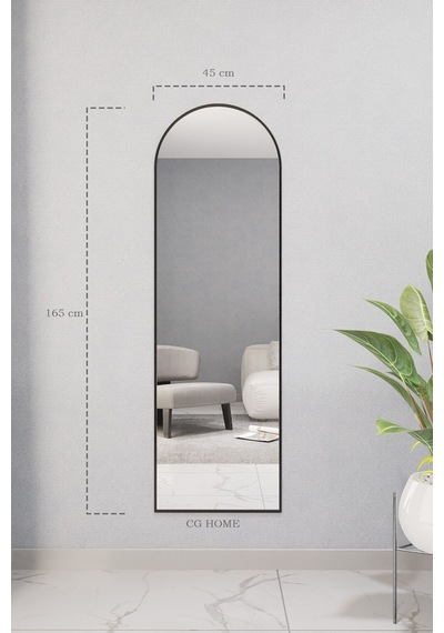 Dekoratif Ayna Mdf Oval Boy Ayna Duvar Aynası 165 X 45 Cm Siyah