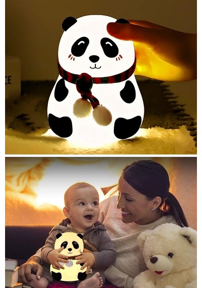 Panda Figürlü Led Gece Lambası, 5 Farklı Renk Modlu, Yumuşak Dokulu, Şarjlı, Çocuk Odası Dekora Diğer