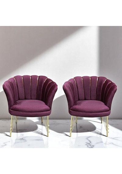 2 Tekli Bordo Kumaş Gümüş Metal Ayak - Balkon Ofis Bekleme Çay Seti Koltuk Takımı Bordo