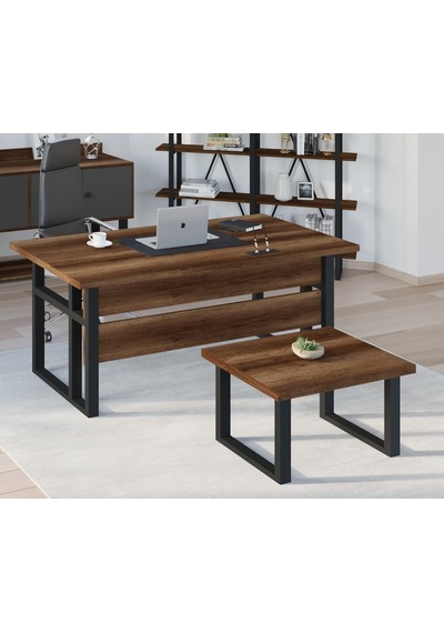 Robinhome Robin Home Grand Ofis Büro Çalışma Masa 180Cm Ofis Sehpası Takımı Kahverengi