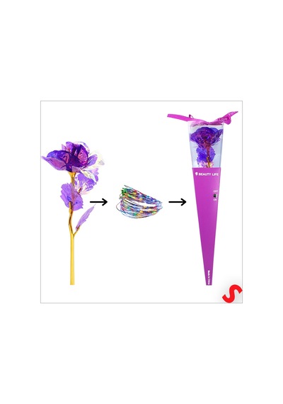 Kutulu Ve Led Işıklı Sonsuzluk Gülü, 35cm - Mor
