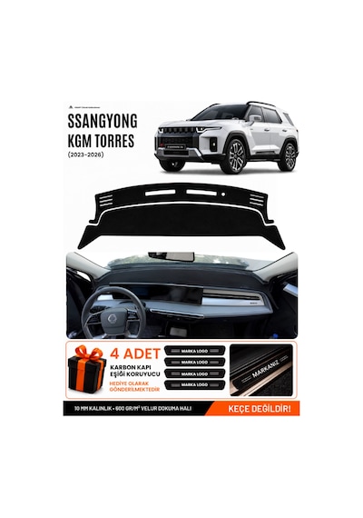 Ssangyong Kgm Torres 2023-2026 Uyumlu Torpido Örtüsü, Torpido Kılıfı - Siyah - Ebz-trp-0491