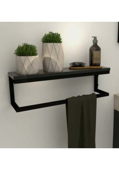 lyla concept Fulya Banyo Ahşap Raflı Metal Havlu, Şal Askılık Beyaz Metal, Raf Beyaz