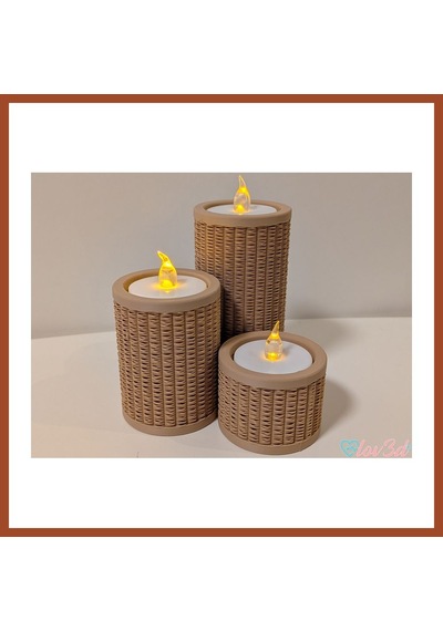 Bezos Rattan Görünümlü Tealight Mumluk Seti 3'lü Dekoratif Mum Tutucu Pro Çok Renkli