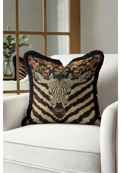 Safari Zebra Desenli Saçaklı Yastık Kılıfı - Egzotik Hayvan Bohem Bej Siyah Püsküllü Kırlent Kılıfı Puslu Sahil Aura Safari Zebra Desenli Saçaklı Yastık Kılıfı - Egzotik Hayvan Bohem Bej Siyah Püsküllü Kırlent Kılıfı Puslu Sahil Aura