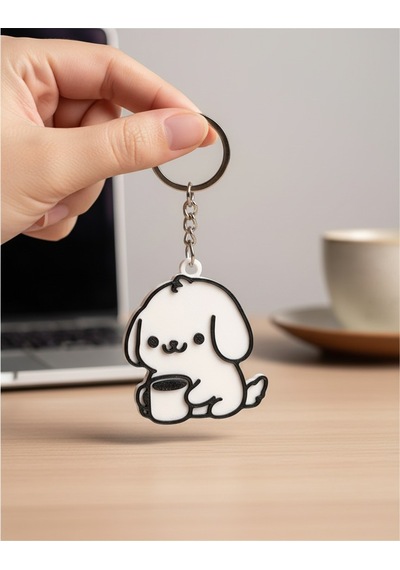 Kahve İçen Köpek Figürlü Anahtarlık