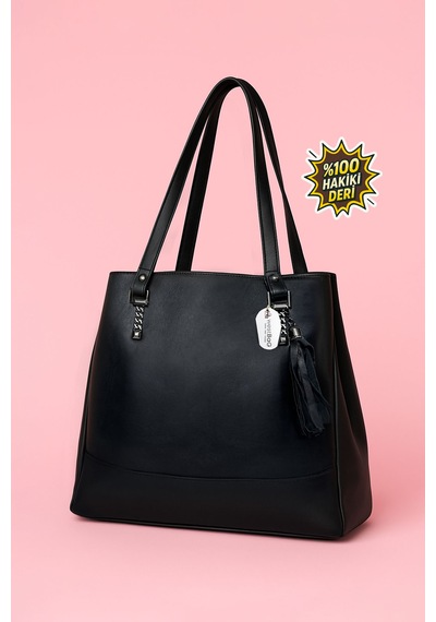 Westbag Kadın Siyah Hakiki Deri Tokalı Çift Bölmeli El Ve Omuz Çantası