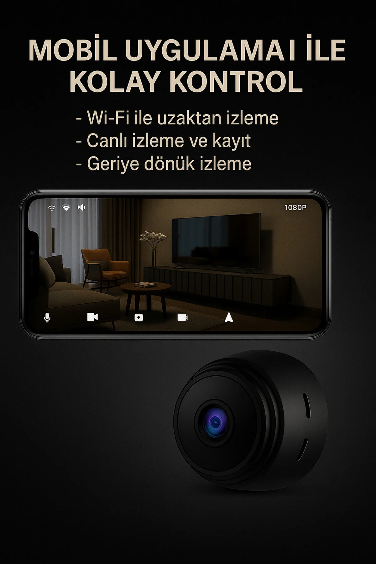 Mini Kablosuz Wi-fi Güvenlik Kamerası 1080p Hd Çözünürlük İç & Dış Mekan Kullanımına Uygun