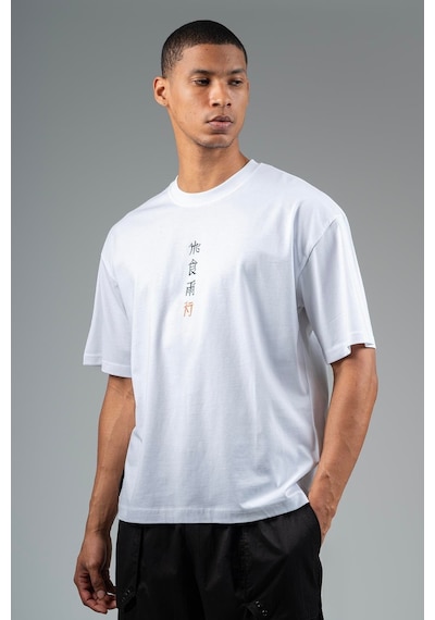 Maraton Sportswear Oversize Erkek Bisiklet Yaka Kısa Kol Basic Beyaz T-shirt 23245-beyaz