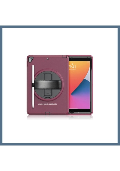Buradabulabilirsin Apple Uyumlu iPad 10.2 7.nesil Kılıf Hand Strap Tablet Kılıfı - Mürdüm Bbz