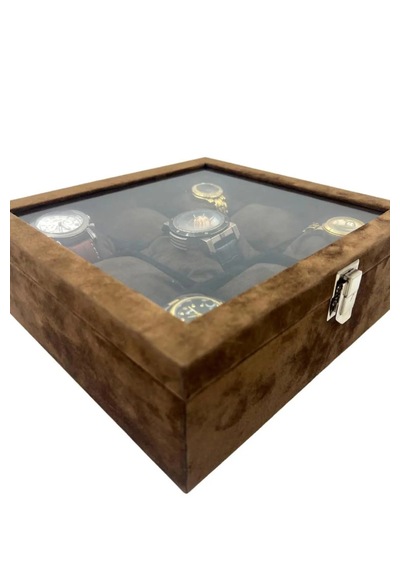 Richbox 9'lu Saat Kutusu Saat Çantası Alcantara Kahve