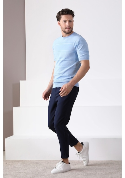 Ferraro Mavi Bisiklet Yaka Erkek Pamuk Triko T-Shirt-Mavi (417934688) Mavi