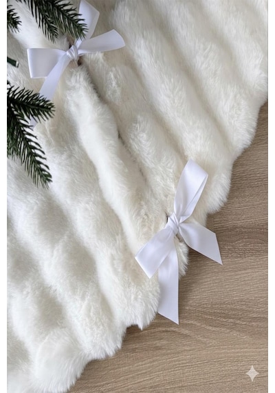 Raschel Home Bubble Beyaz Peluş Kumaş Yılbaşı Halı Altı Kumaş Yılbaşı Ağacı Etek Kumaş Yıkanabilir 100x100 Beyaz