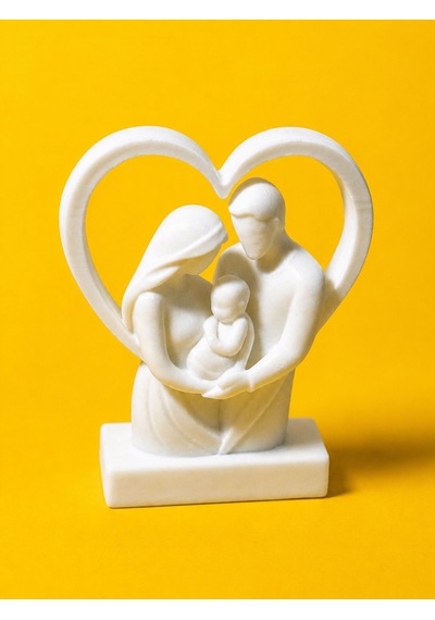 3d Baskı Aile Biblosu Beyaz Dekoratif Anne Baba Bebek Heykeli Kalpli Aile Temalı Masa Ve Raf Süsü - 10 Cm -
